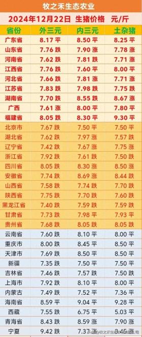 2024年12月22日明日猪价涨跌预测表